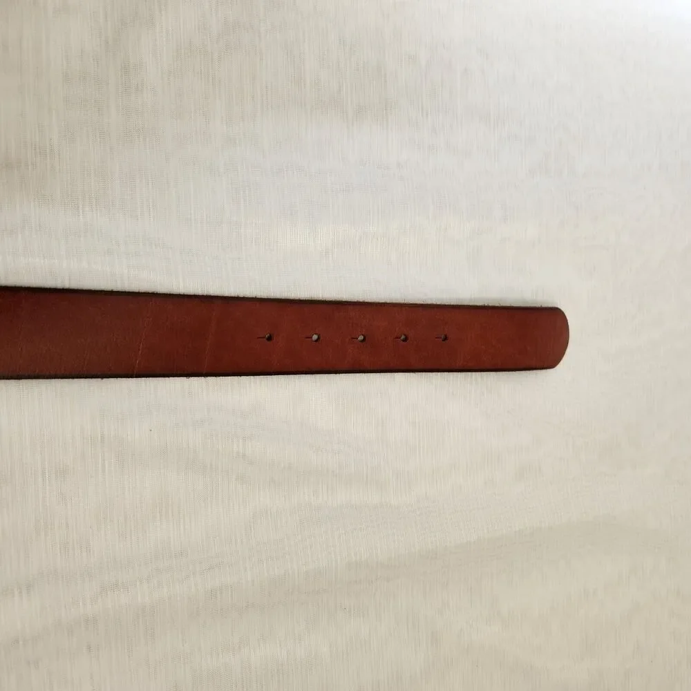 Men's Genuine Leather Belt Size S-32 Reddish Brown Black Edging Silver Buckle